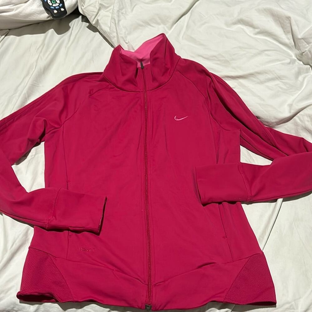 nike L hot/light pink full front zip jacket long sleeve pockets like new euc